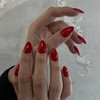 Red Press on Nails Short Oval Acrylic, Solid Color Medium
