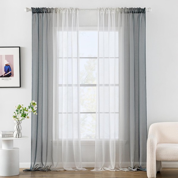 MIULEE Curtain Curtains Grey Transparent Living Room Modern Curtain Two-Tone Sliding Curtains Bedroom Set of 2 140 x 245 cm