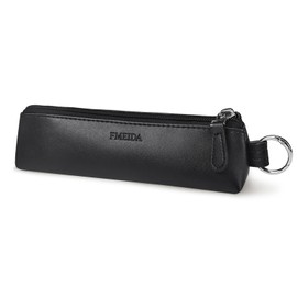 Fmeida PU Leather Pencil Pen Case Slim Design Pens Bag Plain Pencil Pouch Compact Size for Student Middle School College Office (Black)
