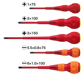 VESSEL BALL GRIP VDE Screwdriver (Insulated) Pozidrive/Flat 5-Piece Set