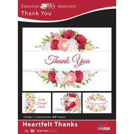 Heartfelt Thanks - Thank You Greeting Cards - Blank - KJV Scripture - (Box of 12)