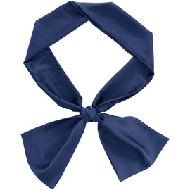 Allegra K Neckerchief Ribbon Scarf, Silk, Rectangle, Thin Belt, Hair Ornament, Bag Decoration, Long, Women's, blue (navy blue)