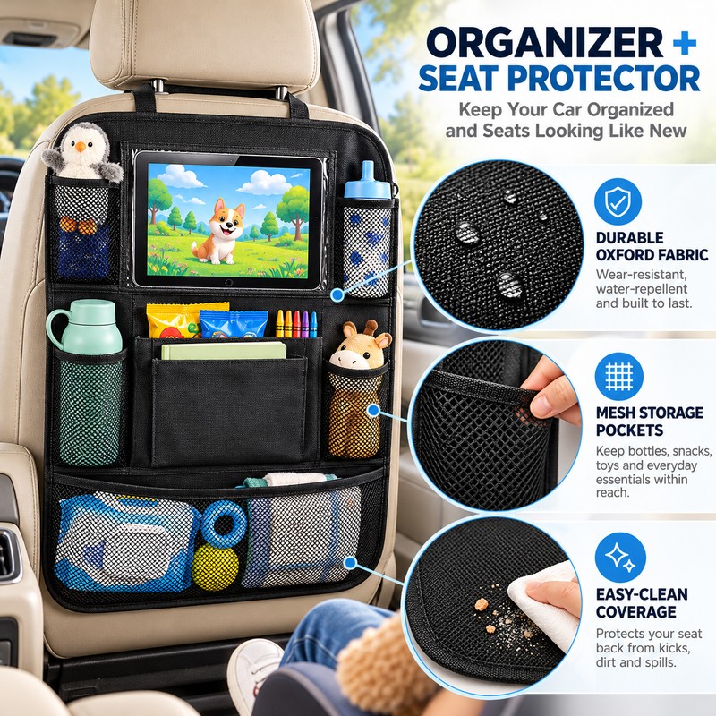 Car Backseat Organizer with Touch Screen Tablet Holder, Multi-Pocket Seat