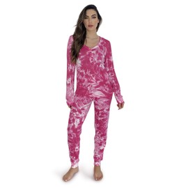 #followme Tie Dye 2 Piece Jogger Thermal Pajama Set for Women 6862-10484-PNK-XL