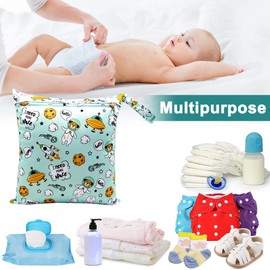 HOTLIKE Wet Bag, Wet Bag, Pack of 3 Nappy Bag, Changing Bag, Wet Bags, Reusable Organiser Bag, Washable with Zip for Baby, Toddler, Travel, Gym, Green, Wetbag