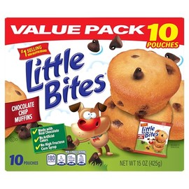 (Value Pack) Little Bites Chocolatey Chip Muffins, 10 individual packs, (1.5 oz each), Made with Real Chocolate Chip Mini Muffins, 15 oz Multipack