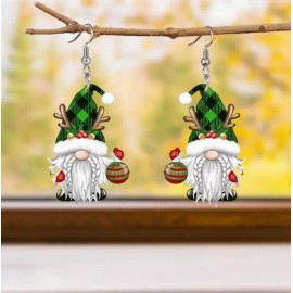 Unbranded Antler Gnome Earrings Holiday Gift Green Plaid Christmas Stainless Steel
