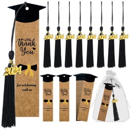 Yuefunny 96 Pcs Graduation Bookmark with Tassel Graduation Party Favor 2024 Graduation Tassel Keychain with Charm Thank You Kraft Tag Organza Bag for Graduate Gifts College Book Lover, 24 Set Total