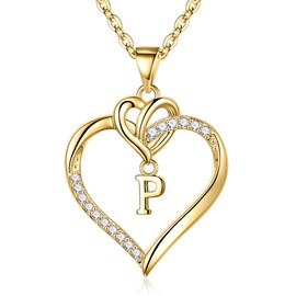 STORUP Heart Initial Necklaces for Women, Dainty Letter P Heart Necklace Birthday Valentines Mothers Day Gifts for Mom Wife Women
