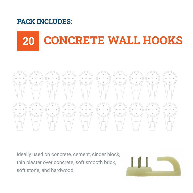 Concrete Wall Hooks Large - Supports 30lbs - Picture Hangers