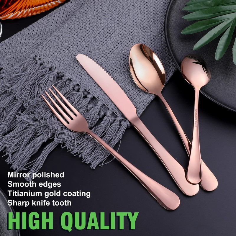 Copper/Rose Gold Silverware Set, OGORI 24-Piece Stainless Steel Flatware Set,