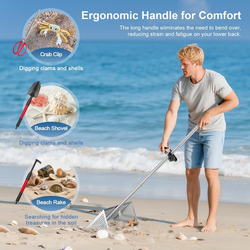 Sand Fleas Rake 52" Heavy Duty Beach Rake with Large