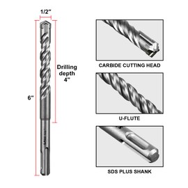 SALI 10PCS 1/2"*6" SDS Plus Rotary Hammer Drill Bit Concrete Drill Bit Kit Cross-Type Double Thread Carbide Material Suitable for Brick, Cement Walls, Stone, Hammer Drill Bits