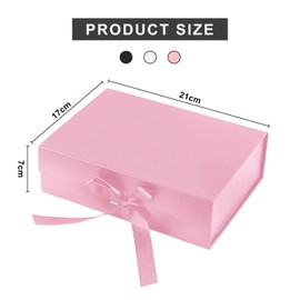 LETTERASHQP Pink Gift Box, Gift Box with Lid, 21 x 17 x 7 cm, Gift Box, Pink, Large, Gift Box with Ribbon for Wedding, Birthday, Christmas, Anniversary
