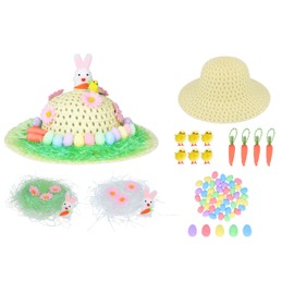 HENBRANDT Children’s Easter Bonnet Kit with Chicks, Carrots, Mini Foam Eggs and 5-Piece Nest Grass Decoration Set Make Your Own Bonnet DIY Easter Accessory Craft Bundle for Boys and Girls