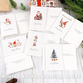Kockuu 24 Pack Christmas Cards with Envelopes and Stickers, Watercolour Xmas Cards for Holidays New Year 10 cm x 15 cm, 6 Assorted Designs