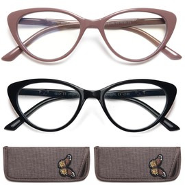 EYEURL Cat Eye Reading Glasses for Women - 2 Pack Blue Light Blocking Computer Readers 2.50 Spring Hinge Anti Glare/UV Ray Eyeglasses