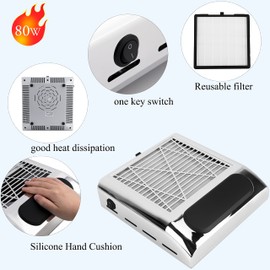 Nail Dust Collector Vacuum Machine, Cofashion 80w Nail Dust Vacuum Powerful Nail Vacuum for Acrylic Nail Polygel Nail Filter Replaceable Use for Salon & Home