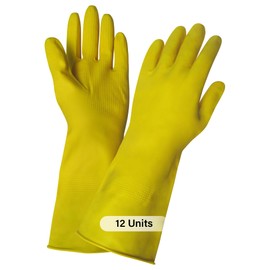 LIMPIA SOL | Pack 12 Yellow Latex Gloves Large | Domestic Cleaning Gloves | Cleaning Supplies - Dish Gloves - Heat Resistant Gloves