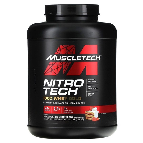 Nitro Tech 100% Whey Gold Strawberry Shortcake 2.28 kg (5.03 lbs) / Nitro Tech 100% 유청 골드 스트로베리 쇼트케이크 2.28kg(5.03lbs)