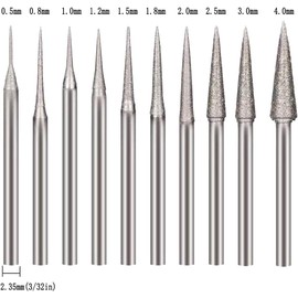 𝐋𝐮𝐨 𝐤𝐞 10 Pcs Cone Shape Diamond Burr - 3/32'' Shank Diamond Cone Burs Stone Carving Bits for Rotary Tools includes Dremel