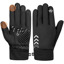 SUN CUBE Winter Gloves, Touch Screen Running Gloves Men Women, Waterproof Thermal Driving Gloves Freezer Work Hiking Cycling, Anti Slip Reflective Snow Gloves with Touchscreen Grip (Black, Small)