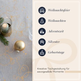 100%Mosel Table Runner Linen Look Natural, Christmas Baubles in Gold, (28 cm x 5 m), Table Runner, Elegant Table Decoration for Christmas and Advent Season, Festive Decoration for Special Occasions