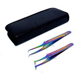 SET OF 2 Stainless Steel Multi Titanium Rainbow Color Jeweler Style Tweezers #8A + #6 Fine Point (A2Z)