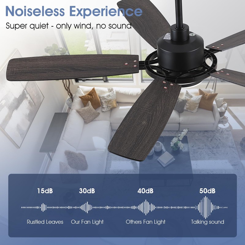 54" Black Ceiling Fans with Lights and Remote,Modern Led Ceiling