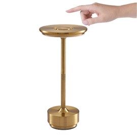 Wokyo LED Desk Lamp, Cordless Stylish Aluminum Table Lamp, Adjustable Brightness with Quick Charging Round Shape (Gold)