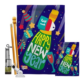Ornament Collection FK192049-P3 Celebrating New Year Winter Impressions Decorative Vertical House 28" X 40" Garden 13" 18.5" Flags Kit w/Banner Pole Included Printed in USA