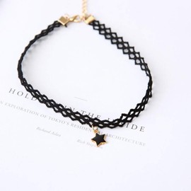 TseenYi Short Star Pendent Necklace Choker Black Elastic Necklace Boho Lace Necklace Chain Jewelry for Women and Girls