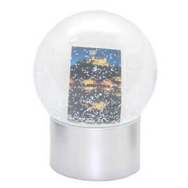 Snowglobe for You 40077 Photo Snow Globe Glass Filled Photo Frame with Plastic Base Silver Round 100 mm Diameter - Individual Snow Globe - Craft Snow Globe