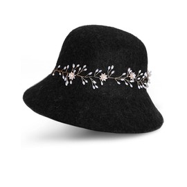 Dahlia Women's Winter Hat - Wool, Vintage Cloche/Bucket Hat, Handmade, Black