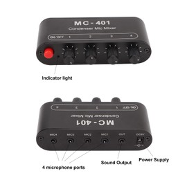 Professional Audio Mixer, 4 in 1 Out Mic Mixer Extender Sound Board Console System, 3.5mm Audio in and Out Interface for Headphone Speaker PC