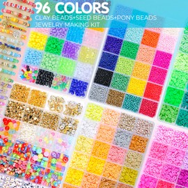 occalong 6 Box Set Friendship Bracelet Making Kit – 13000 Pcs, DIY Jewelry Making Set – Includes Clay Beads, Seed Beads,Pony Beads, Charms, and String