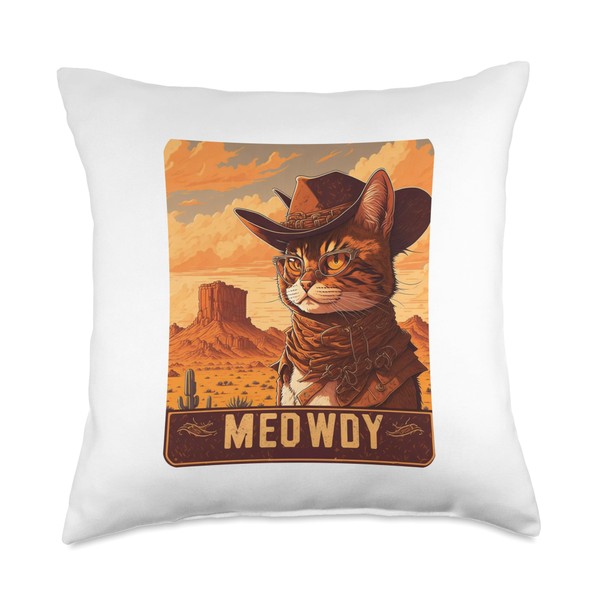 Nad-Cat Meowdy Texas Cat Meme Throw Pillow, 18x18, Multicolor