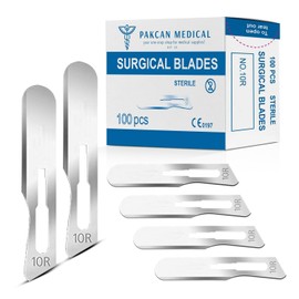 PakCan 100 pcs #10R Dermaplaning Scalpel Blades 0.7 mm Extra Wide Sterile Blades Carbon Steel - Individually Wrapped Pack of 100 Blades (#10R Blades (100 Qty))