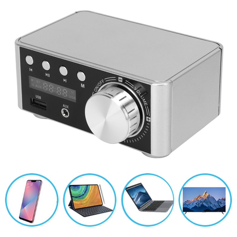 Bluetooth Amplifier Silver Mini Bluetooth 5.0 Digital Amplifier HiFi Stereo