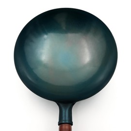 welsteepse Carbon Steel Wok Traditional Hand Hammered Wok,14 Inch,Round Bottom(Roasted Blue)