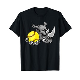 Rhino Softball Animal Cartoon Character T-Shirt
