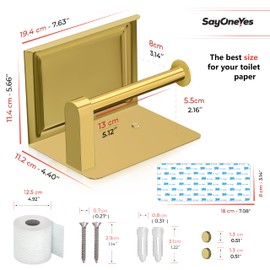 SAYONEYES Gold Bathroom Toilet Paper Holder with Shelf – SUS304 Stainless Steel Toilet Tissue Roll Holder Wall Mounted – Two Installation Screw and Self Adhesive TP Holder – 2 Pack
