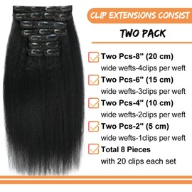 Kinky Straight Clip ins 22 Inch Clip in Hair Extensions Real Human Hair Yaki Straight Clip ins for Black Women Full Head Brazilian Remy Hair Extensions Double Weft 16Pcs 200g 40 Clips