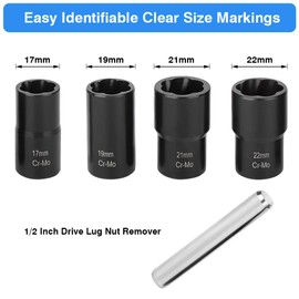 Twist Socket Set Lug Nut Remover Extractor Tool Bolt Extractor Tool Set 5Pcs Metric Bolt and Lug Nut Extractor Socket Tools Extractor Removers 17mm 19mm 21mm 22mm Socket