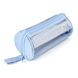 BAYTORY Clear Pencil Case, Large Capacity Transparent Pencil Case, Waterproof Stationery Pouch with 8 Compartments, Pen Storage Case with Handle, for Makeup Travel, School & Office Supplies (Blue)