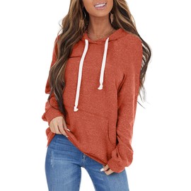 PGANDS Women's Casual Long Sleeve Drawstring Sweatshirt Hoodies Soft Loose Lightweight Pullover Tops with Pocket Orange