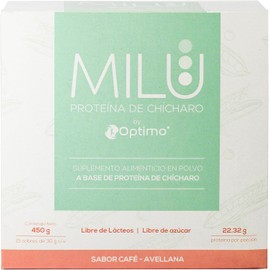 MILU Organic Pea Protein 450g - 15 Sachets (30g each) - Coffee-Hazelnut Flavor, No Additives, Sugar-Free