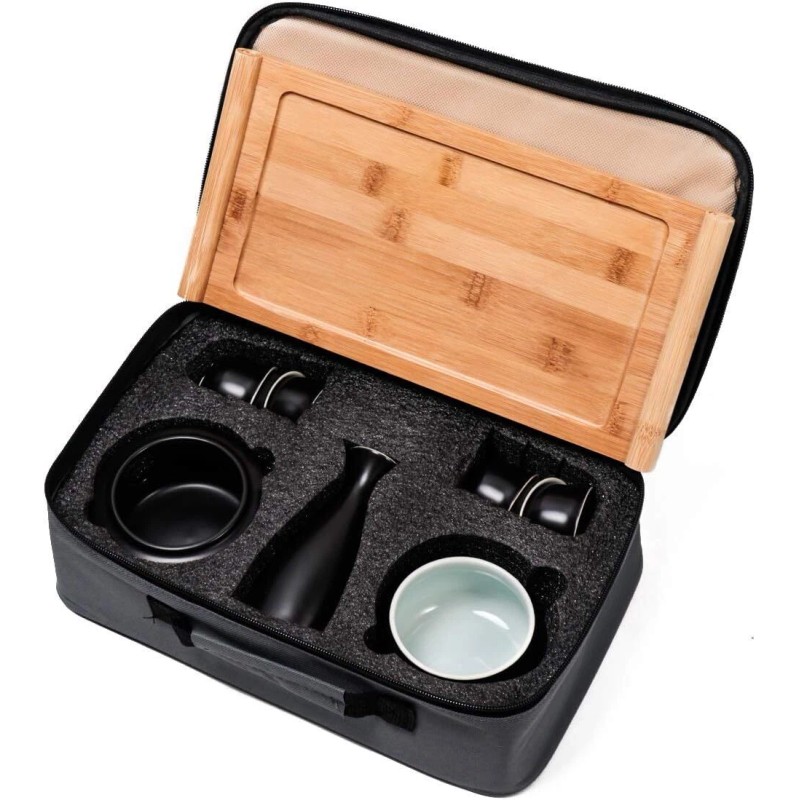 Dltsli Ceramic Sake Set With Bottle Cups Tray And Stovetop