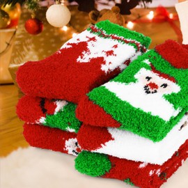 SULOLI Christmas Socks, 6 Pairs Adult Xmas Fuzzy Socks Holiday Socks Warm Winter Cozy Socks