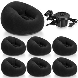 Realspring 6 9 12 Pcs Inflatable Bean Bag Chairs for Adults with Electric Air Pump, Blow up Couch Folding Portable Inflatable Couch Lazy Sofa for Outdoor Movie Night Camping(Black,6 Pcs)